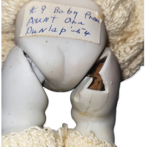 6" Old Antique #9 Baby Bisque Jointed Doll in Beautiful Crocheted With Nice Bed - Picture 11 of 12